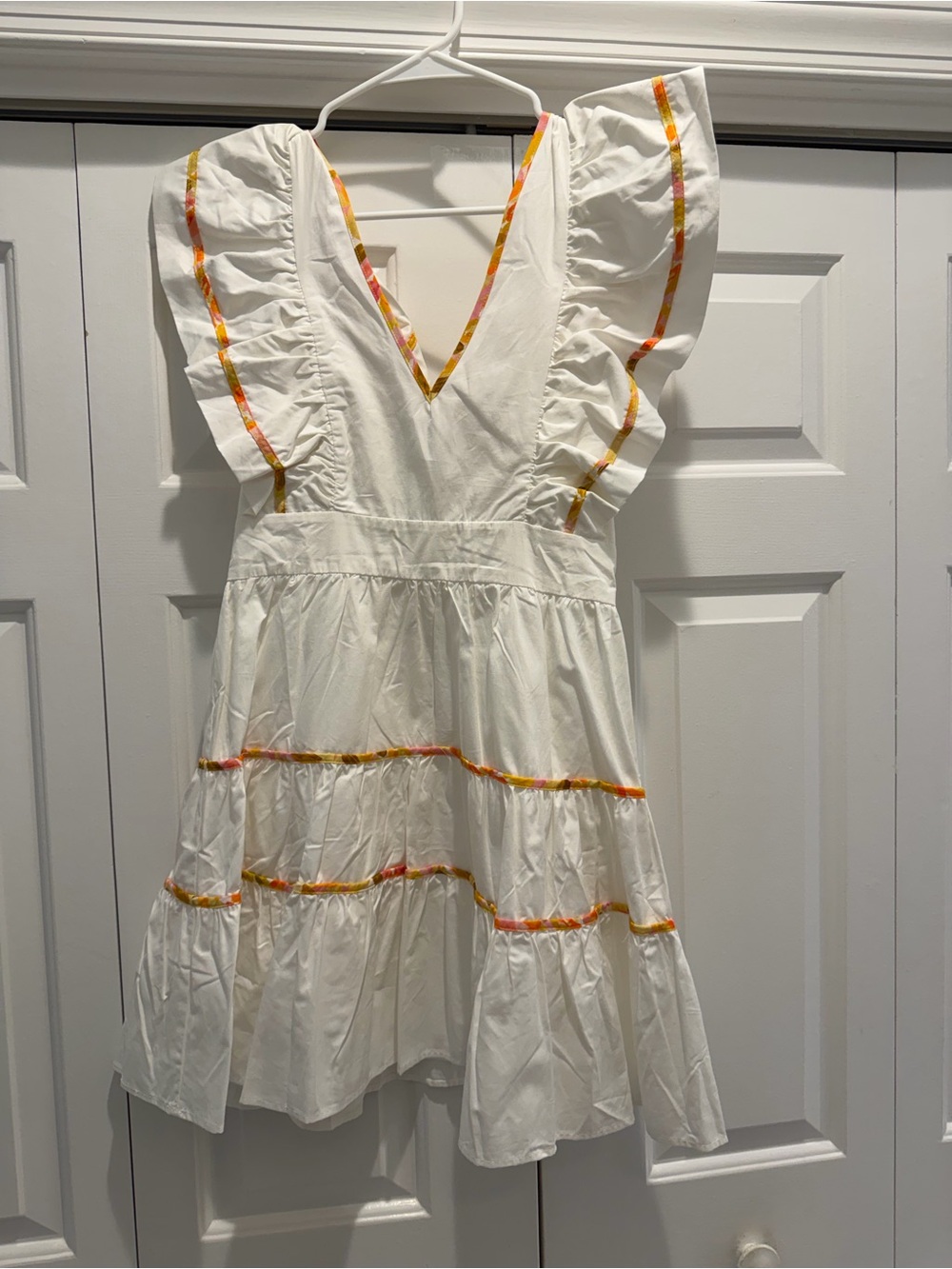 TCEC White Cotton Dress with Orange-Pink Trim NWOT